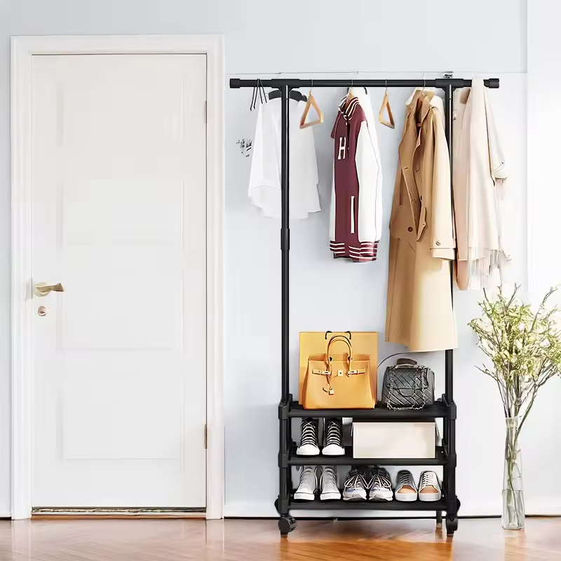 Industrial Metal Garment Rack W/Rolling Wheels Heavy-Duty Space-Saving for Bedroom Laundry Entryway Closet Home Storage