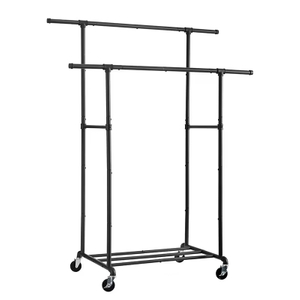 Custom Heavy-Duty Double Rod Metal Clothing Hanger Organizer Wheeled Closet Bedroom Garment Rack Detachable Living Room Use