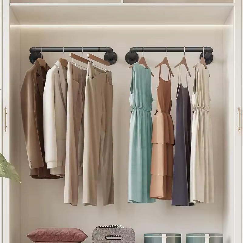 Wholesale Factory Customized Black Iron Rod Heavy Wall Mounted Industrial Pipe Hanger 2 Sets Detachable Strong Bathroom