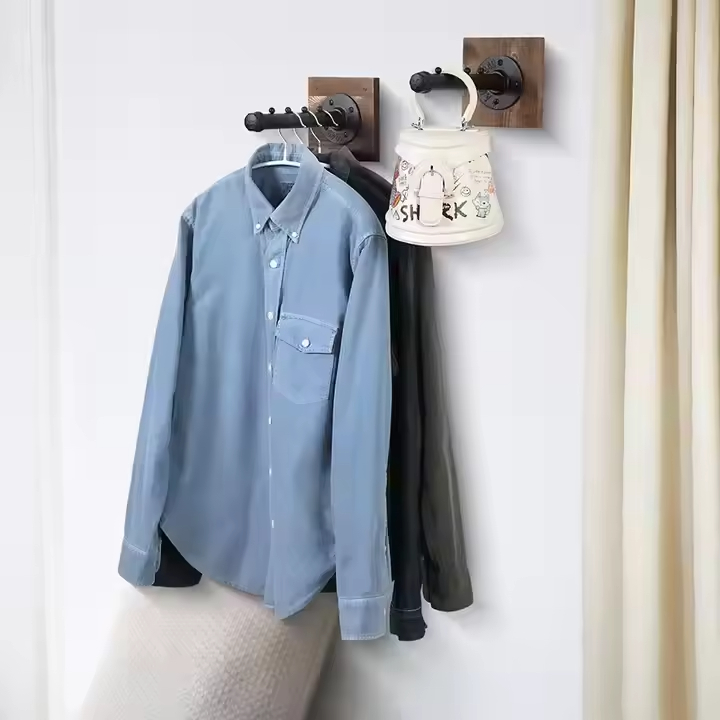 Industrial Double Tier Waterproof Clothes Drying Rack Detachable for Wardrobe Bathroom Living Room-Carbon Steel Wood Material