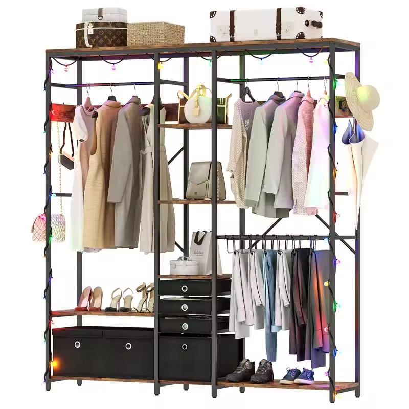 Factory Custom Heavy Duty 72'' Portable Freestanding Closet Organizer Wardrobe Rack Garment Rack for Bathroom Use