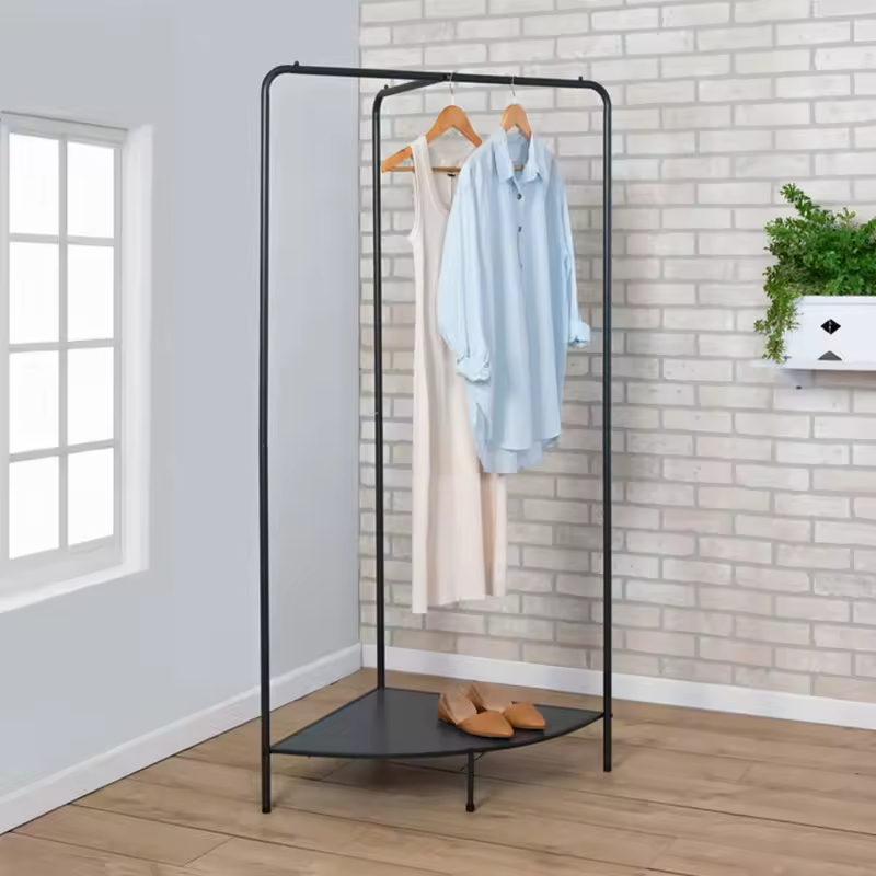 OEM ODM Simple Design Customized Color Metal Freestanding Corner Waterproof Foldable Clothing Rack for Bathroom Wardrobe Garment