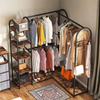 Rustic Brown and Black L-Shaped Corner Garment Rack Closet Organizer with Storage Shelves and Coat Rack