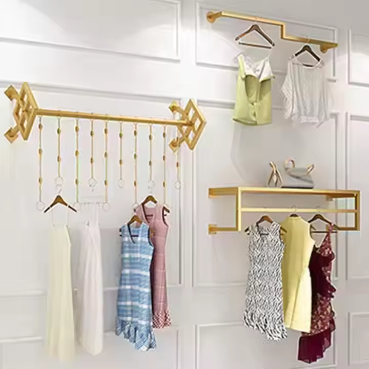 Clothes Shop Display Rack Standing Clothing Rack Decorative Metal Garment Rack with Storage Shelf Waterproof Bathroom Wardrobe