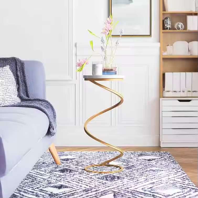 Customized Modern Indoor Home Hotel Garden Furniture Gold Polished Metal Side Table Spiral Design Contemporary End Table New