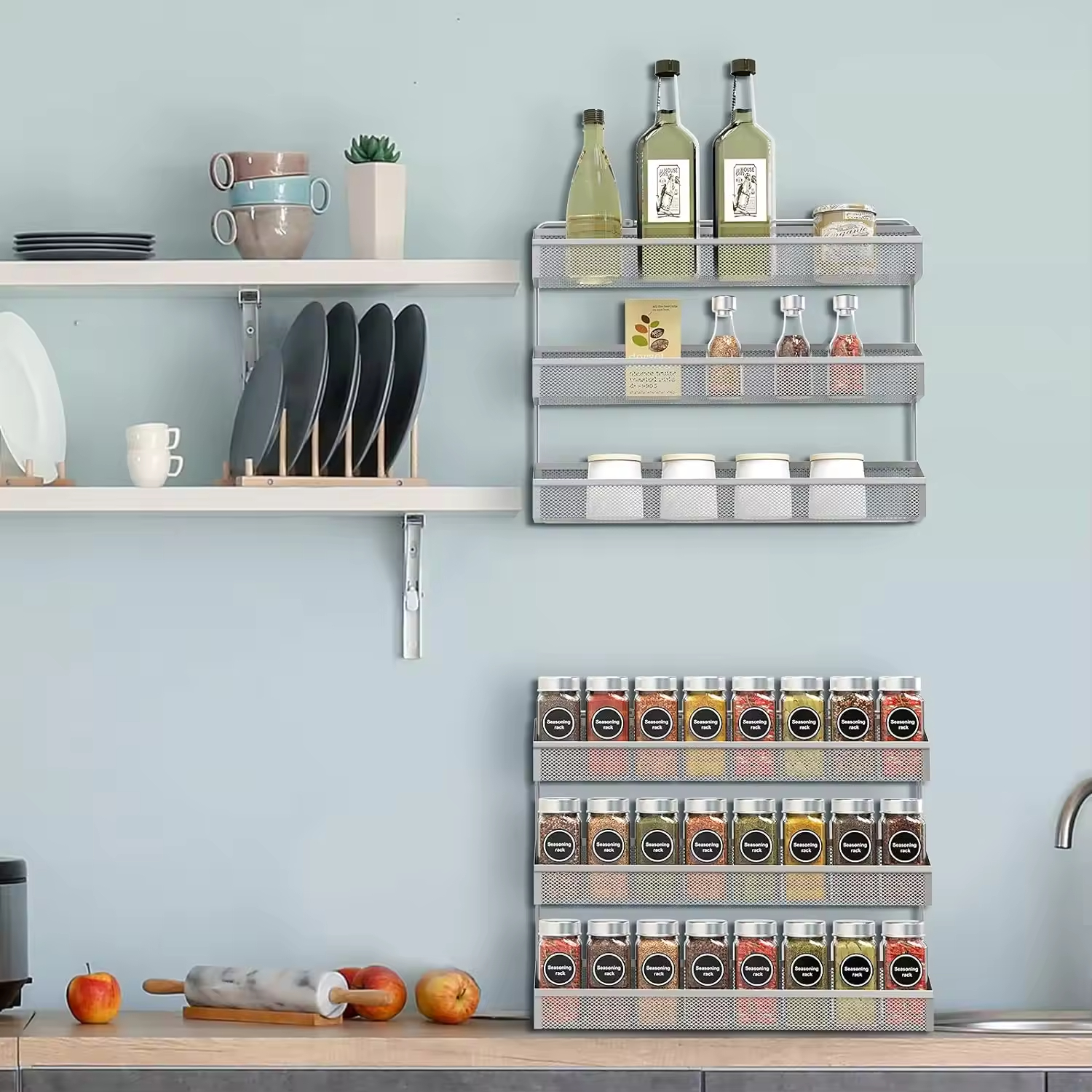 2 Pack 3-Tier Counter-Top Spice Rack Organizer Wall Mounted Storage Rack Hanging Shelf Spice Racks