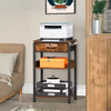End Table with Fabric Drawer 3 Tier Industrial Wood Side Table with Storage Modern Tall Printer Stand Vintage Brown Nightstand
