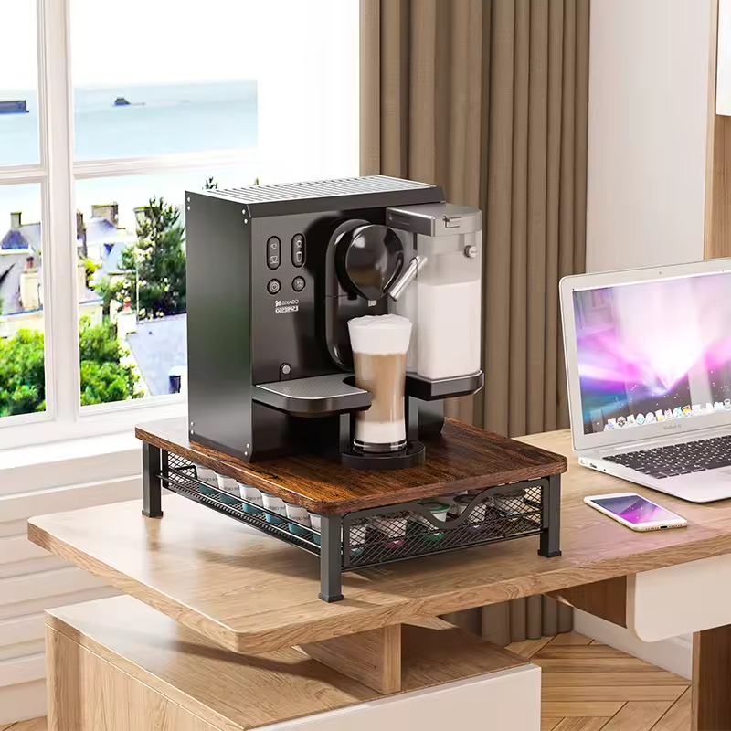 Custom Coffee Machine Cup Milk Sugar Storage Rack Coffee Machine Rack Wood Coffee Syrup Rack Organizer