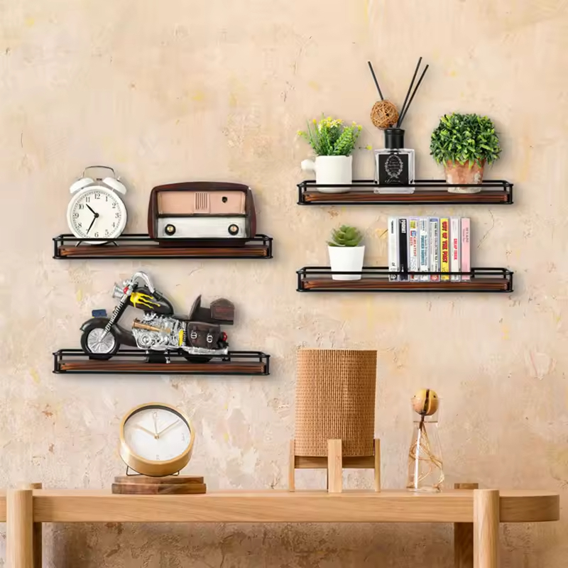 Manufacturer Custom 5 Jar Solid Wood Spice Rack (Set of 4) Wall Mounted Storage Racks Solid Wood and Metal Frame Spice Racks