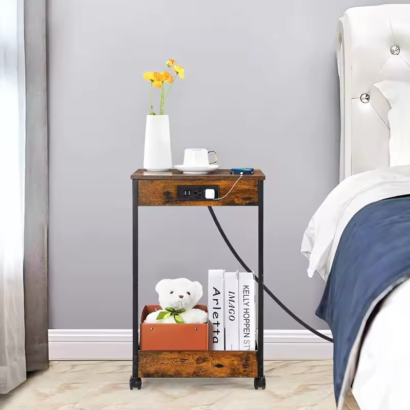ODM OEM C-shaped Structured Side Table Tabletop Shelf Under Your Bed, Sofa, Couch, or Armchair End Table and Built-In Outlets