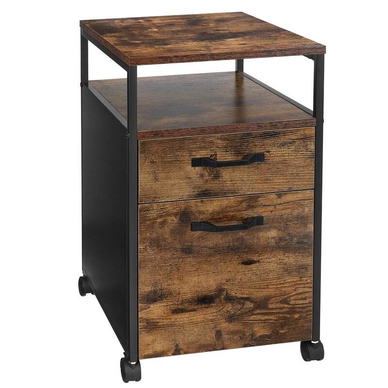 Custom ODM OEM Living Room Guest Room Office Hotel Workshop Sofa Corner End Table 2 Drawers Rustic Brown Wood Metal Contemporary