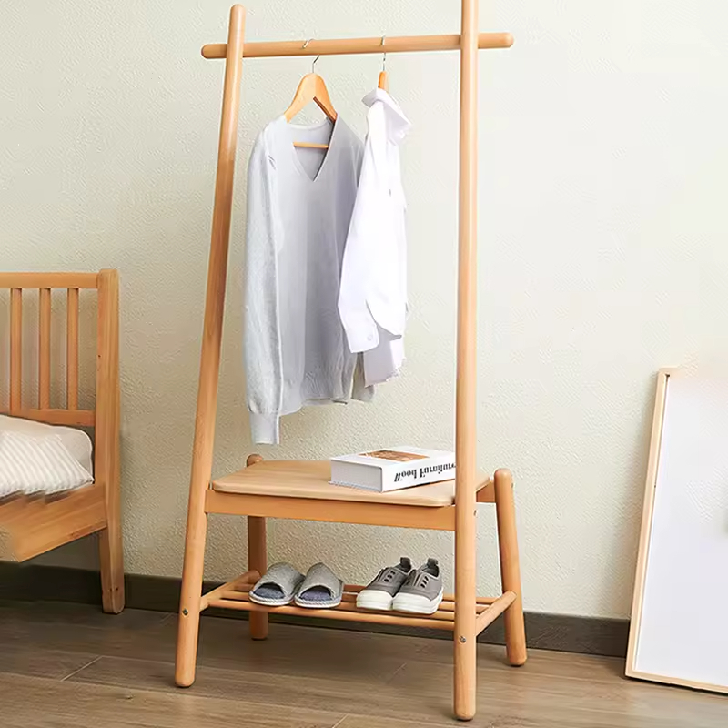 Wholesale Luxury Multifunction Space-Saving Standing Coat Hanger Modern Bamboo Coat Racks for Home Hotel Hall Workshop