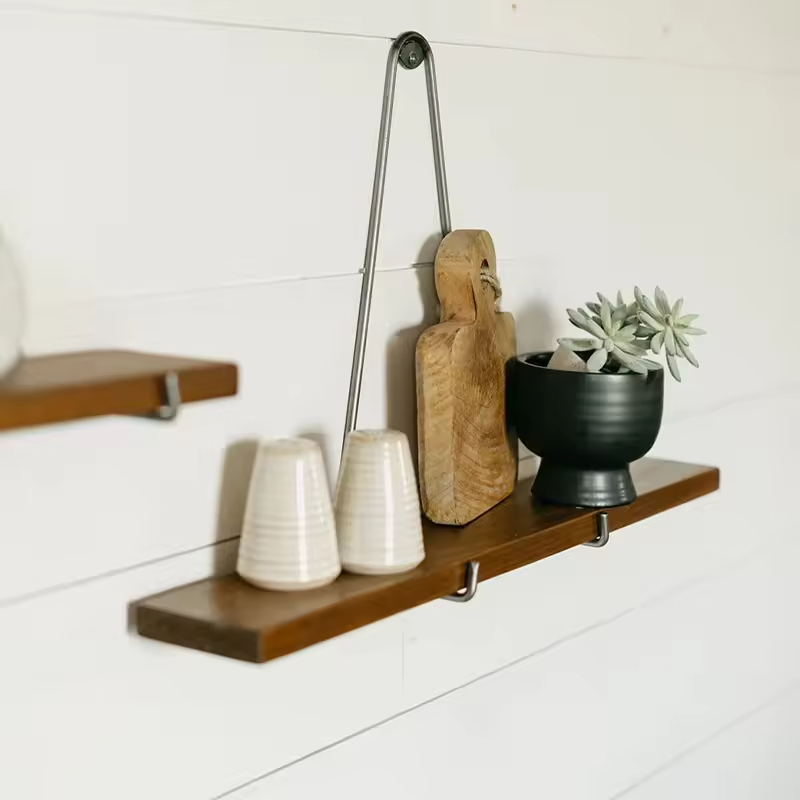Modern Double-Tier Floating Hanging Wood Rectangle Shelves Bedroom Office Bathroom Wall Tool Storage Flowers Pots Other