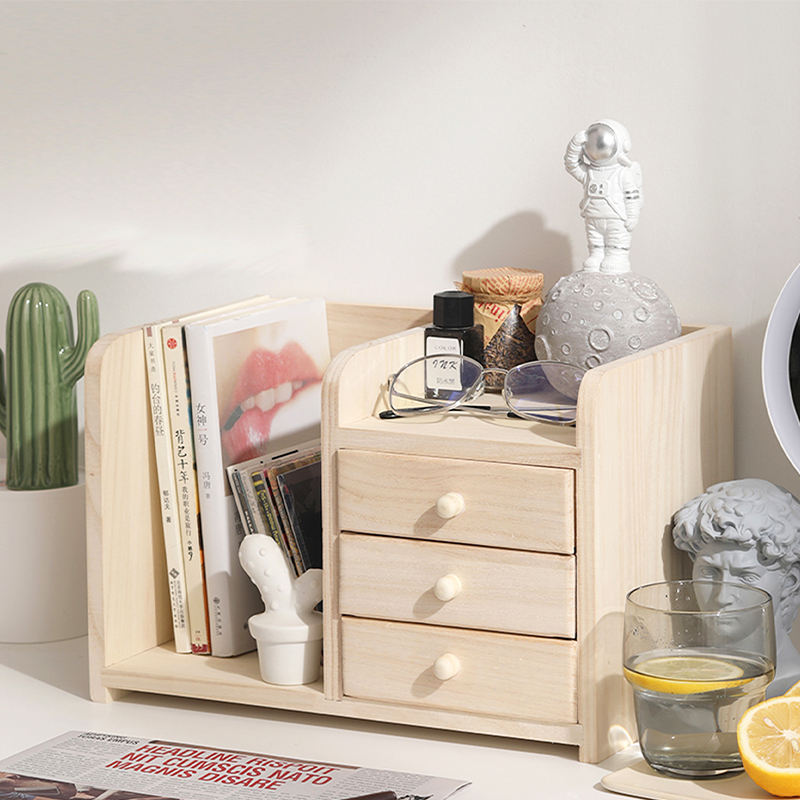 Wooden Multi-layer Storage Box Desktop Storage Box with Drawer Multi-purpose Sundries Organizer Office Desk