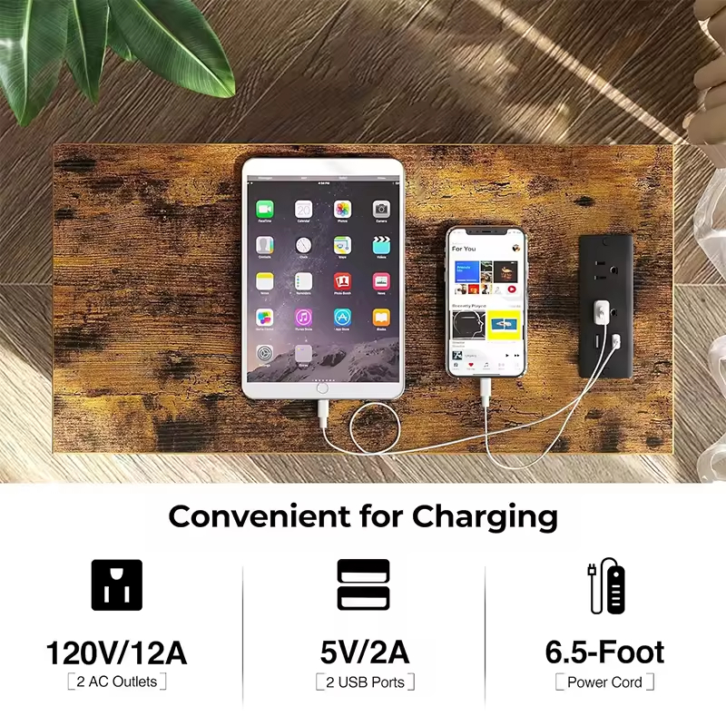 OEM ODM Custom Rustic Style Narrow Side Table 2 Wooden Drawers End Table Charging Station for Livingroom Bedside Home Furniture