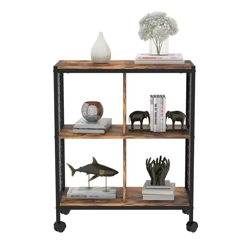 Custom Two-Tier Metal Wooden Kitchen Storage Rack Living Room Display Coffee Bar Storage Cabinet for Kitchen Islands & Carts