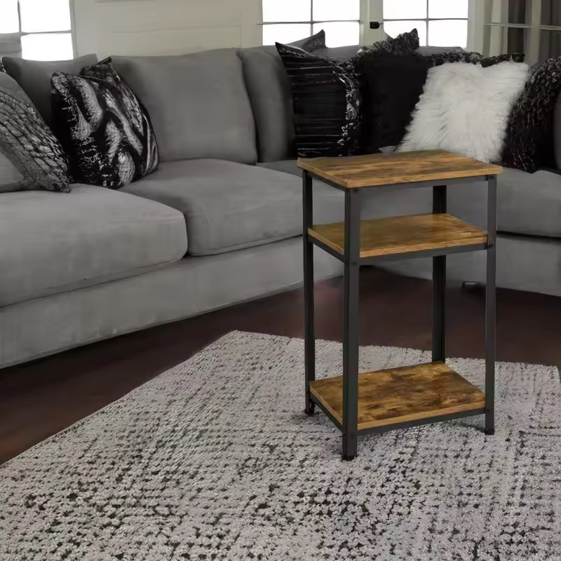 Custom 3-Tier Coffee Table Drawer Contemporary End Table for Living Room Bedroom Made Metal Wood Factory Antique Nightstand