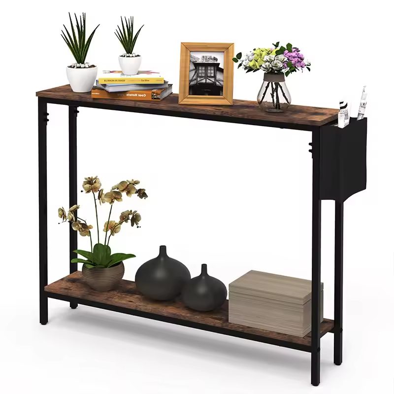 OEM&ODM Wholesales Industrial 39.4" Console Table 2-Tier with Storage Shelves for Hallway Narrow Sofa Console Table
