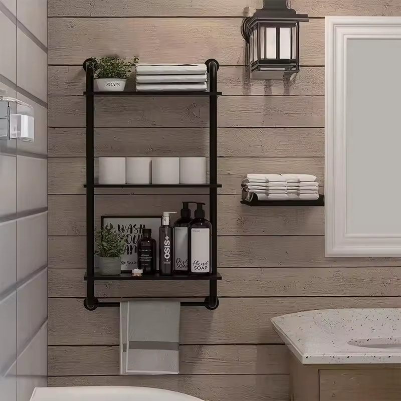 Custom 3-Tier Floating Kitchen Shelves Factory Wall Mounted Pipe Shelving Rotating Design for Coffee Living Room Wardrobe Tool