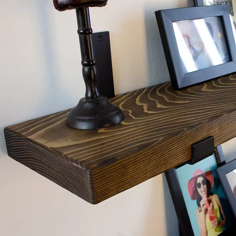 Custom Durable Space-Saving Modern Rectangle Plated Live Edge Hardwood Shelves Bathroom Kitchen Rack Bracket Long Book Floating