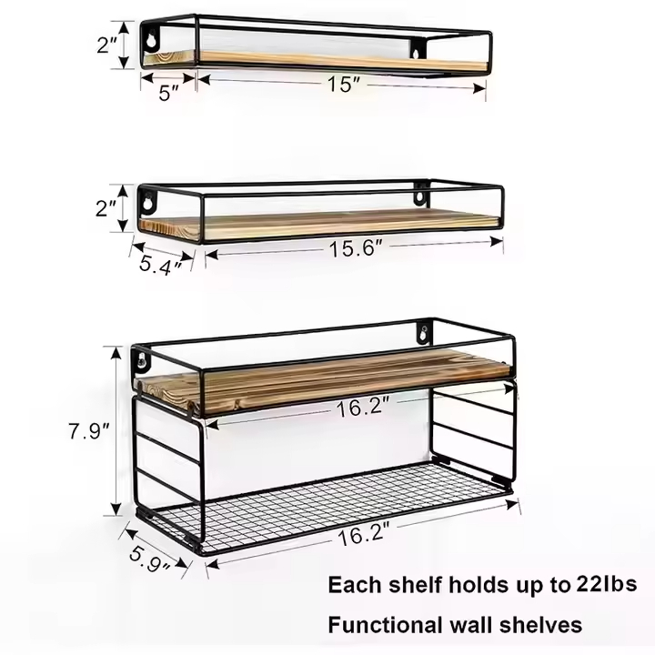 Rustic Retro Modern Vintage Sofa Console Tables Floating Wood Mounted Steel Rack for Tool Storage Rotating Living Room Wardrobe