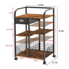3-Tier Adjustable Vintage Steel & Wood Tool Storage Rack with Rotating Design and Mobile Wheels