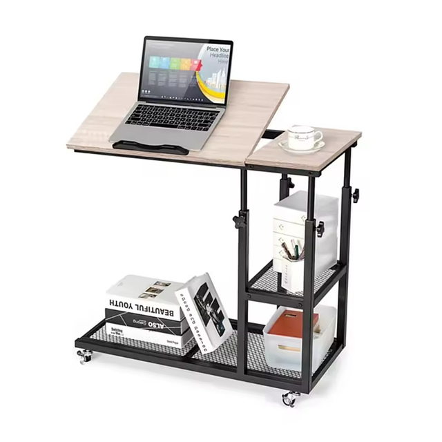 Adjustable Height Mobile C Shaped Console Table Storage Charging Station Rustic Modern Design Living Room Furniture for Home