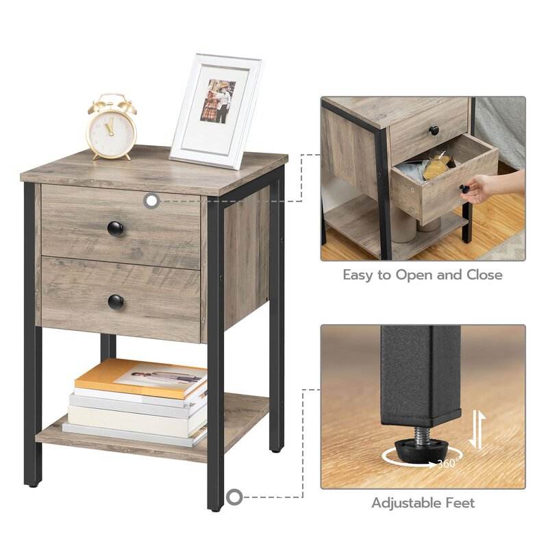 Custom ODM OEM Livingroom Guestroom Office Bedroom Sofa Corner Side Table End Table With2 Drawer 1shelf Nightstand Side Table