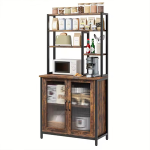 Large Capacity 5-Layer Metal Wooden Kitchen Storage Rack with Three Baskets Custom Factory Oven Rack for Kitchen Islands & Carts