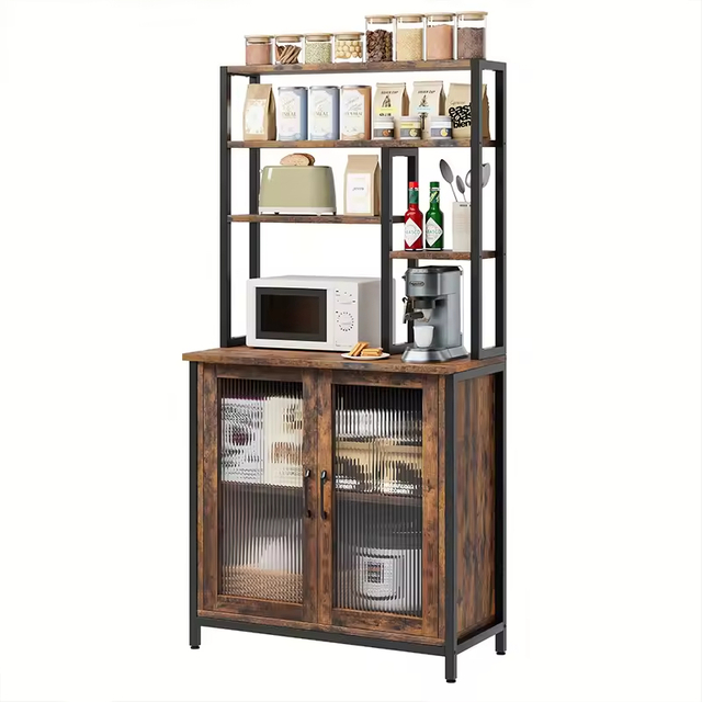 Large Capacity 5-Layer Metal Wooden Kitchen Storage Rack with Three Baskets Custom Factory Oven Rack for Kitchen Islands & Carts