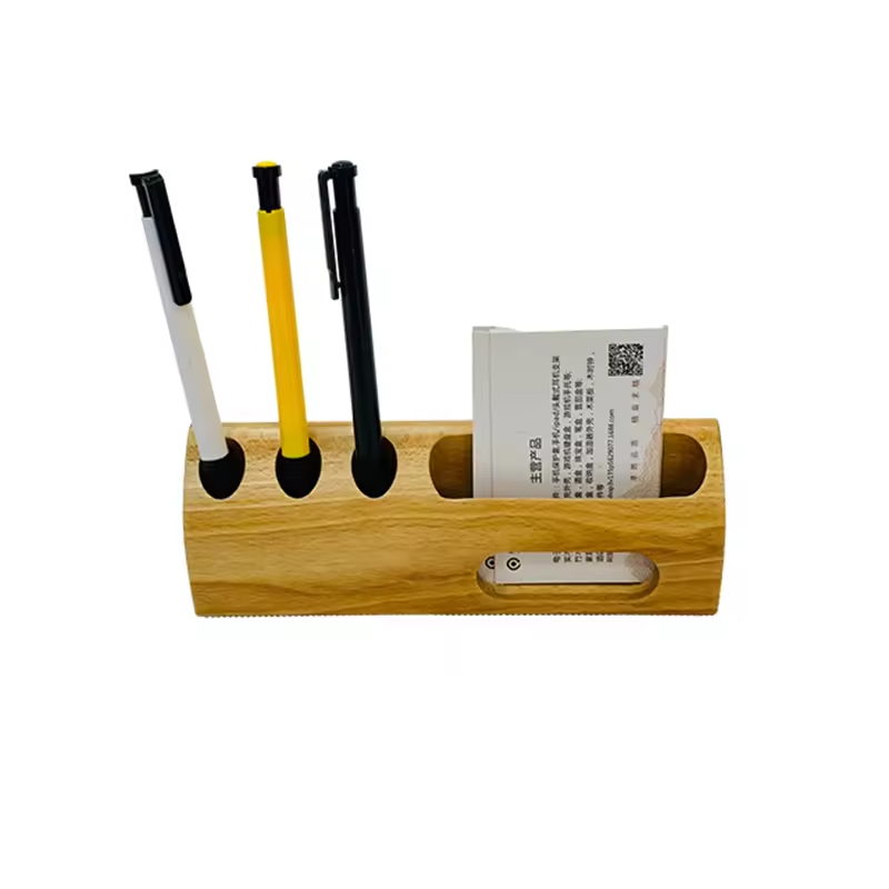 Modern Wooden Pen Storage Box Engraved Name Card Durable Space-Saving Customizable Color Rectangle Wood Craft for Wall Sign