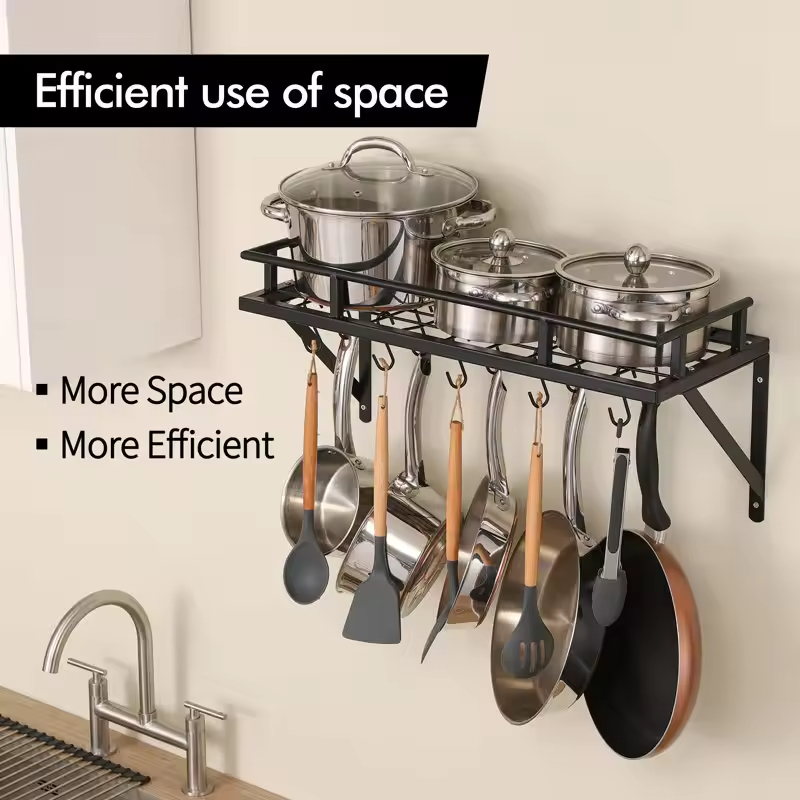 Factory Custom Floor Type Stainless Steel Pot Rack Kitchen 24 Inch Hanging Spice Storage Organizer Hooks Customizable Color