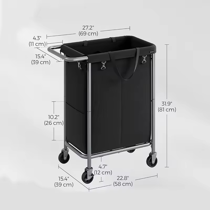 Custom 140L 2 Section Rolling Laundry Basket Steel Frame Handle Removable Liner Wheeled Blanket Storage Bathroom 600D Oxford