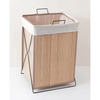 Factory Custom Double Tier Foldable Waterproof Steel & Polyester Wood Bathroom Laundry Hamper with Removable Design