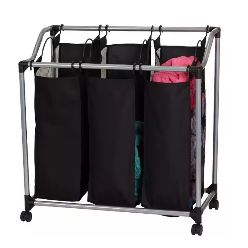 ODM OEM Triple Sorter Laundry Storage Box Household Rolling Hamper with Wheels for Bathroom & Living Room