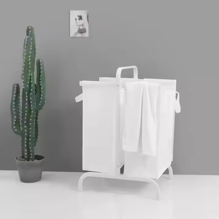 Manufacturer Custom Rustic Steel + Polyester Waterproof Removable Sturdy 2-Compartment Clothing Bathroom Bedroom Laundry Storage