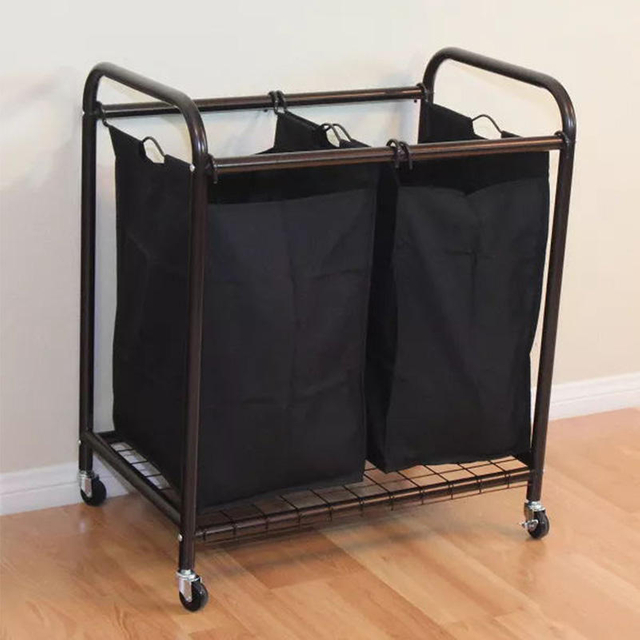 ODM OEM Household Rolling Laundry Hamper 2-Bag Storage Box for Bathroom or Living Room Customizable with Wheels