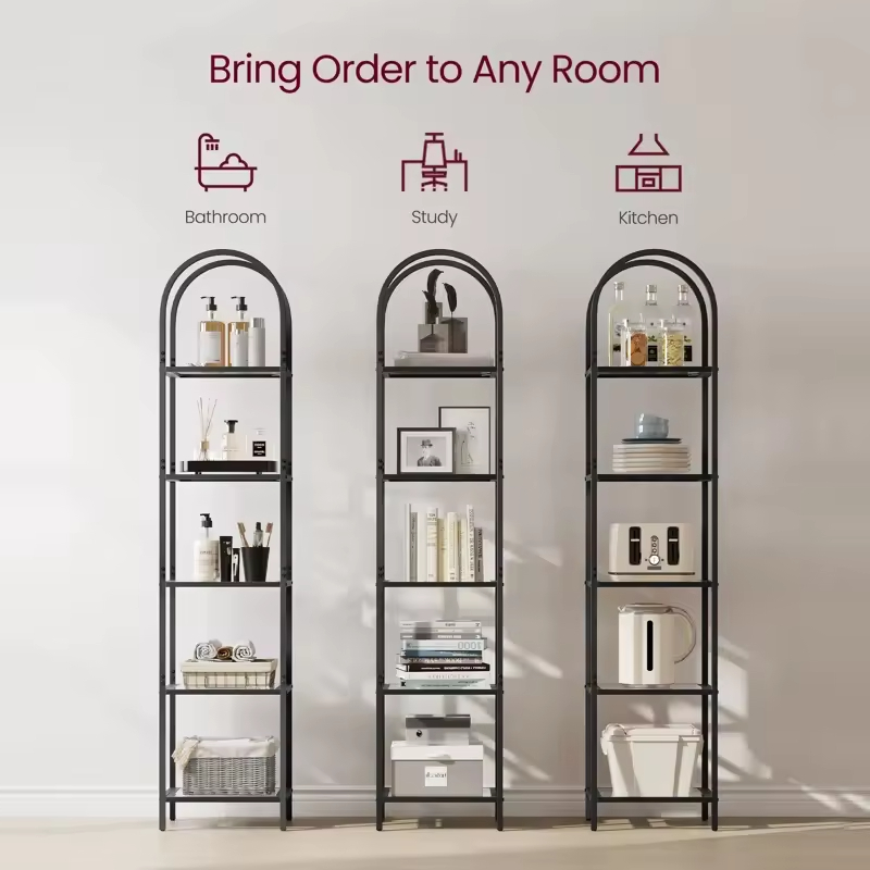 ODM OEM 72.2'' H X 15.7'' W X 11.9'' D 5-tier Wood & Metal Corner Storage Shelf Bookcase for Living Room Office or Showroom