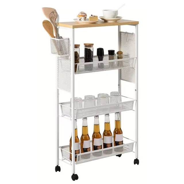 OEM Factory Large Capacity 4-Tier Kitchen Cart with Rolling Storage Rack Slim Metal Storage Cart 4-Wheel Kitchen Islands & Carts