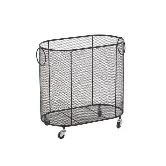 Factory Custom Laundry Cart with Wheels and FabricMetal Oval Mesh Wire Rolling Laundry Storage Basket With Ring Handles