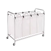 4- Sorter Bags Heavy-Duty Steel Foldable Hamper Organizer With Wheels Home & Apartment Space-Saving Clothes Storage Cart Hamper