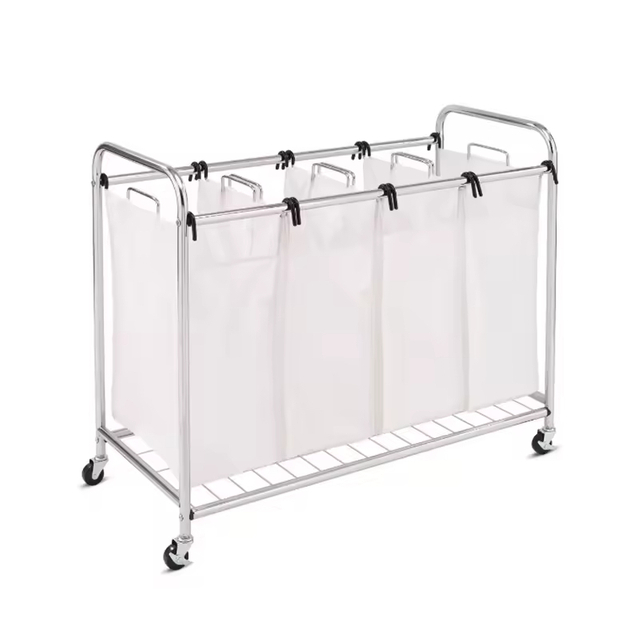4- Sorter Bags Heavy-Duty Steel Foldable Hamper Organizer With Wheels Home & Apartment Space-Saving Clothes Storage Cart Hamper