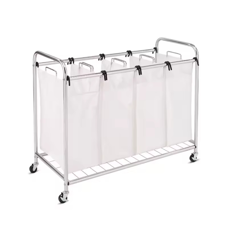 4- Sorter Bags Heavy-Duty Steel Foldable Hamper Organizer With Wheels Home & Apartment Space-Saving Clothes Storage Cart Hamper