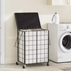 95L Laundry Basket with Lid & Wheels Iron Wire Hamper Removable Fabric Bag for Hotel Hospital Dorm Laundry Room Black/Beige