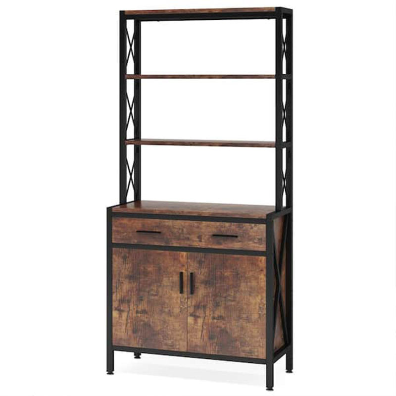 ODM OEM Factory 4- Shelf Industrial Bookcase with Drawer and Doors H69 W28 D14IN Etagere Book Shelves Storage Cabinet