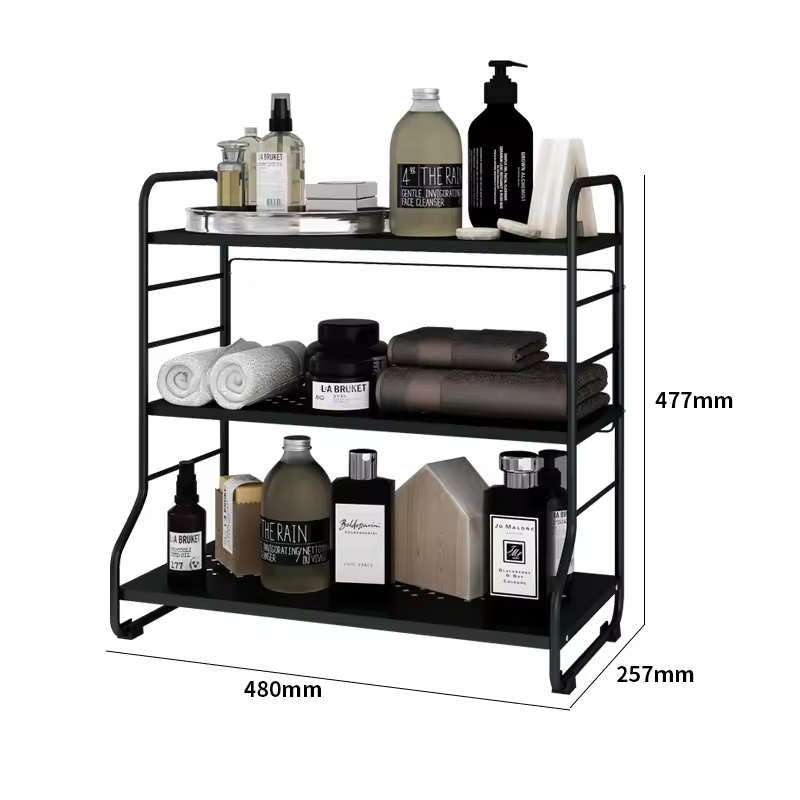 Customizable 3-Tier Black Metal Countertop Storage Rack Adjustable for Kitchen Living Room Factory's Freestanding Storage
