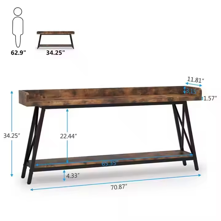 Custom High Bar Thin Console Sofa Table Wooden Metal Rustic Design for Hotel Apartment Kitchen Dining Restaurant Villa Living