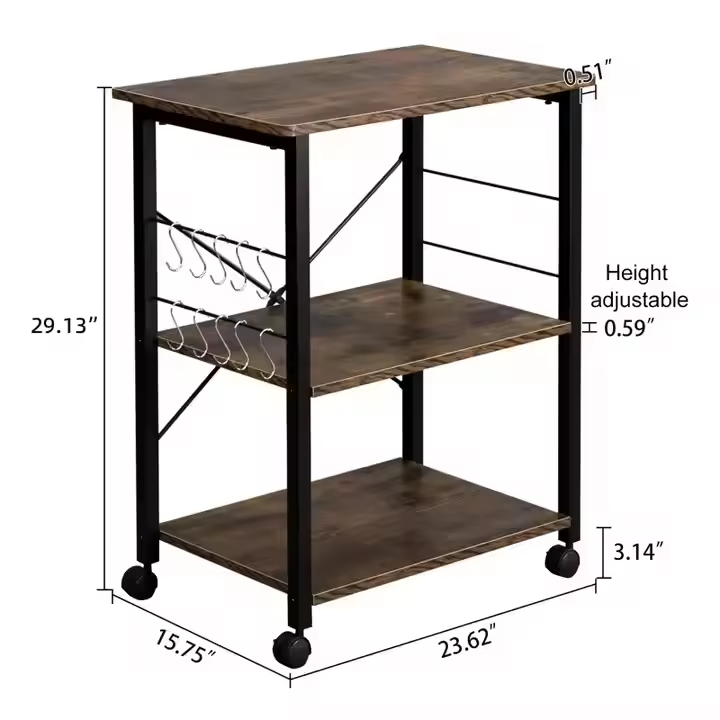 Custom Three-Level Steel and Wood Combined Bowl Rack for Kitchen Oven Storage for Kitchen Islands & Carts