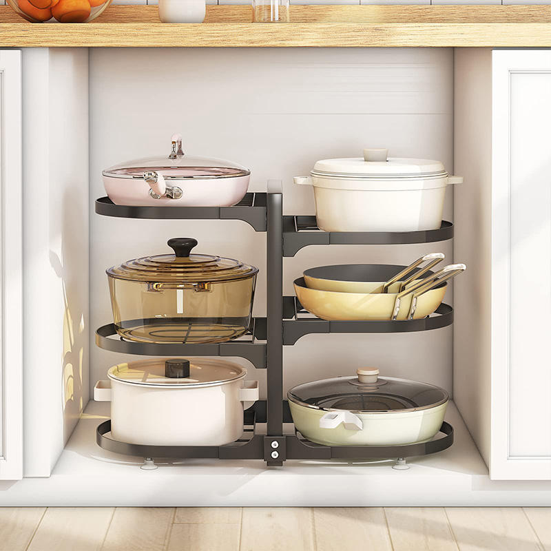 Factory Custom Kitchen Storage Rack Adjustable Pot Storage Rack Under Cabinet Kitchen Stainless Steel Storage Rack