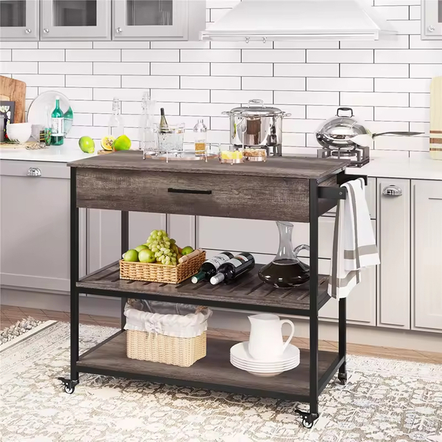 Factory Customize Kitchen Storage Racks with Two Open Shelves and Single Drawer Towel Rack Shelves Kitchen Island